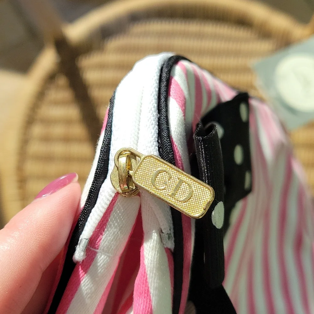 Christian Dior rare vintage pink and peach striped cosmetic bags, 2 piece